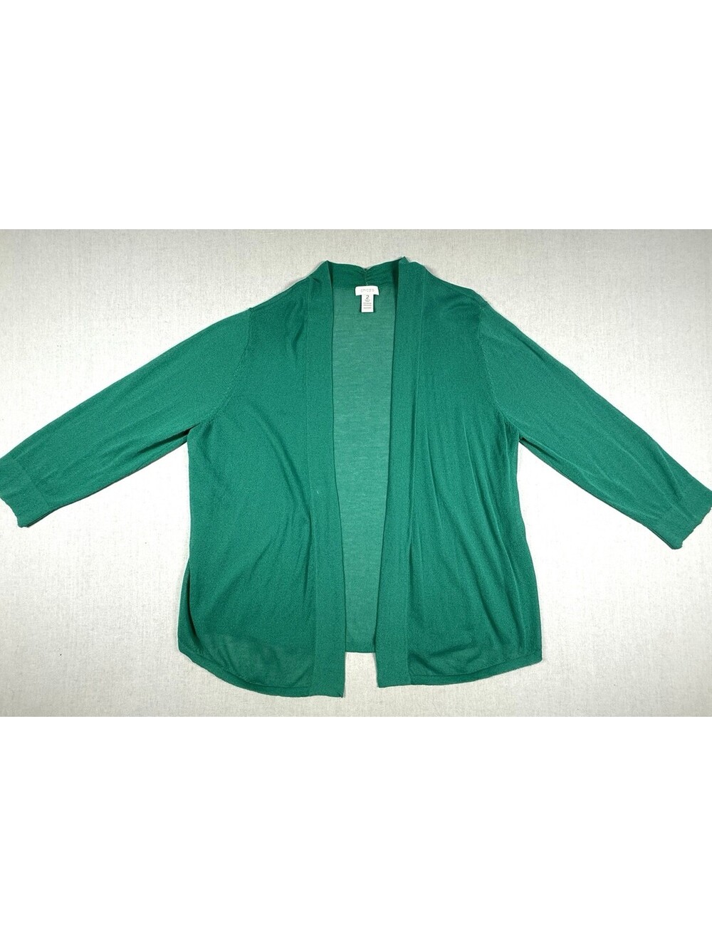 Chico’s Open Front Cardigan Sz 2/L Kelly Green Sweater Minimalist Boho